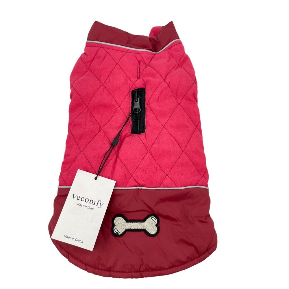 Vecomfy Reversible Dog Coat Small Dogs Bone Design Warm Puppy Jacket Red New